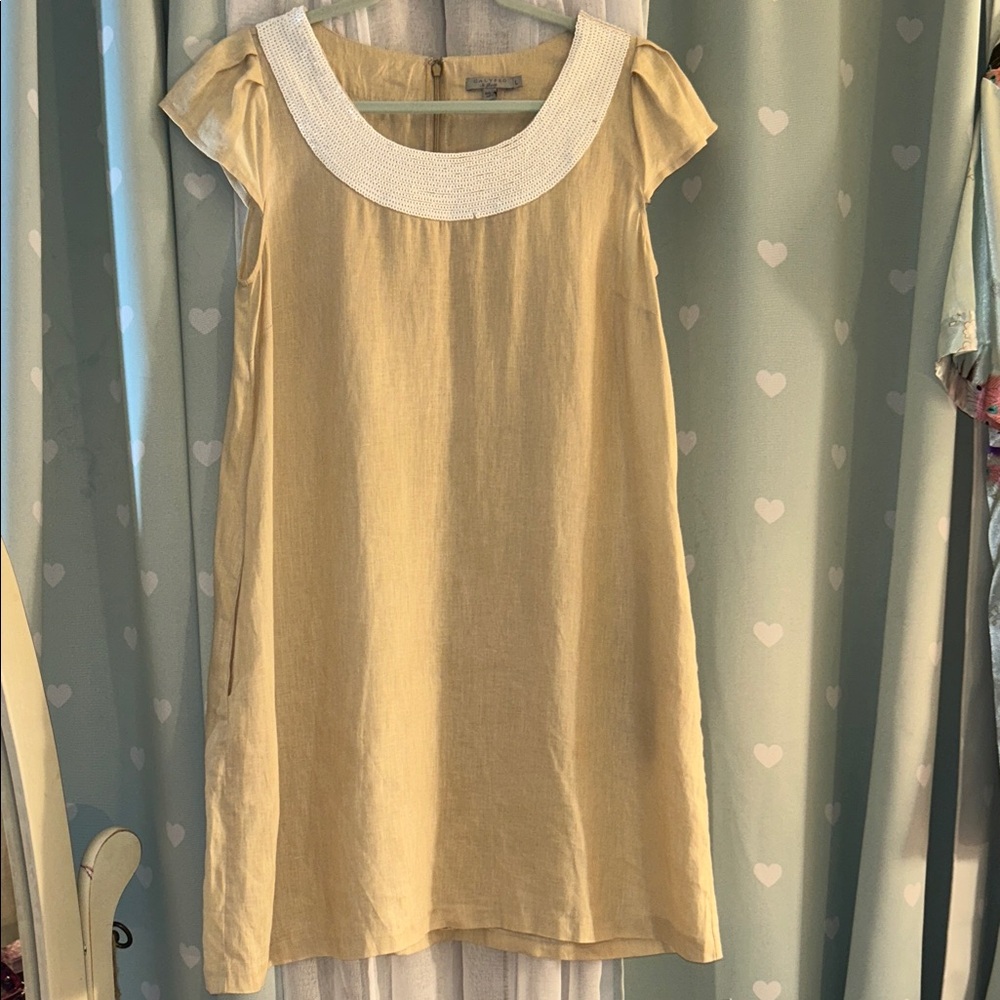 Calypso St. Barth Size L Beige Linen Dress with Sequined Neckline